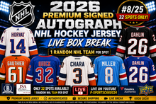 Load image into Gallery viewer, 2026 NHL PREMIUM AUTOGRAPHED FULL SIZE HOCKEY JERSEY LIVE BOX BREAK #9/25