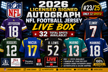 Load image into Gallery viewer, 2026 LICENSED SIGNED AUTOGRAPH NFL FOOTBALL JERSEY LIVE BOX RANDOM TEAM #23/25