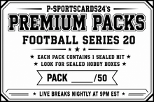 Load image into Gallery viewer, 2026 P-SPORTSCARDS24'S PREMIUM PACK NFL FOOTBALL CARDS SERIES 20 PACK BREAK #13/50 RANDOM DIVISION
