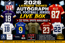 Load image into Gallery viewer, 2026 LICENSED SIGNED AUTOGRAPH NFL FOOTBALL JERSEY LIVE BOX RANDOM TEAM #9/25
